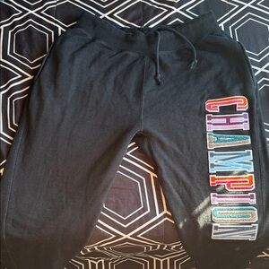 Champion Kids Black Sweatpants with Colorful Logo